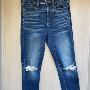 American Eagle Outfitters Dark Blue Distressed Skinny Jeans